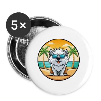 Himalaya Schäferhund Rasse Cartoon Sonnenbrille Strand - Buttons groß 56 mm (5er Pack) - Weiß - Vorne