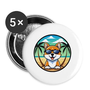 Hokkaido Dog Breed Cartoon Sunglasses Beach - Buttons large 2.2''/56 mm (5-pack) - white - Front
