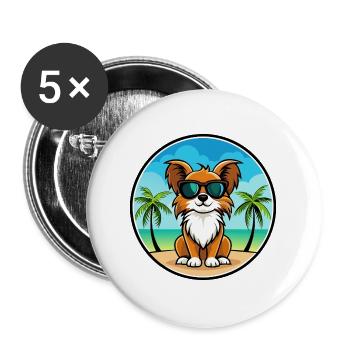 Englische Spielzeug Spaniel Hund Rasse Cartoon Sonnenbrille - Buttons groß 56 mm (5er Pack) - Weiß - Vorne