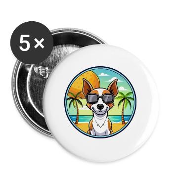 Decker Rat Terrier Hunderasse Cartoon Sonnenbrille - Buttons groß 56 mm (5er Pack) - Weiß - Vorne