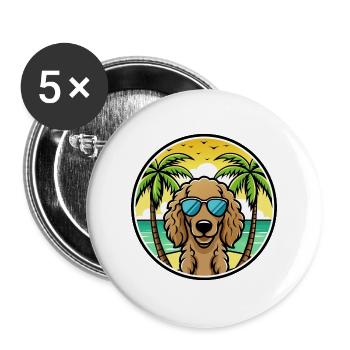 Curly Coated Retriever Dog Breed Cartoon Beach - Buttons large 2.2''/56 mm (5-pack) - white - Front