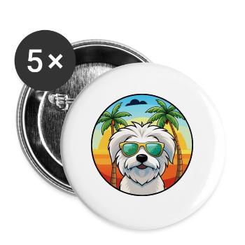 Coton De Tulear Hunderasse Cartoon Sonnenbrille Strand - Buttons groß 56 mm (5er Pack) - Weiß - Vorne