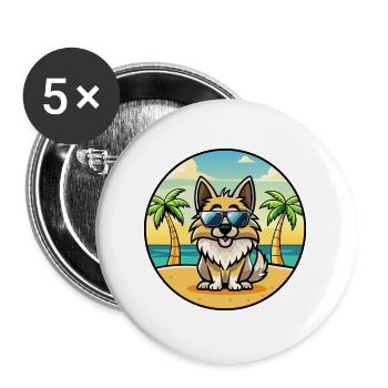 Kroatische Schäferhundrasse Cartoon Sonnenbrille Strand - Buttons groß 56 mm (5er Pack) - Weiß - Vorne