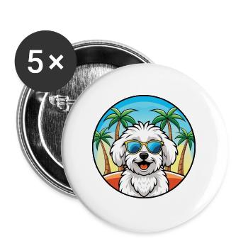 Bichon frisé race de chien dessin animé lunettes de soleil plage - Lot de 5 grands badges (56 mm) - blanc - Devant