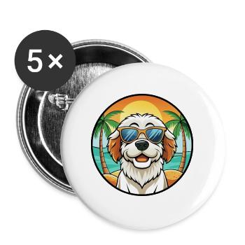 Clumber Spaniel Hunderasse Cartoon Sonnenbrille Strand - Buttons groß 56 mm (5er Pack) - Weiß - Vorne