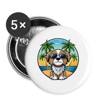 Cavalier Hund Rasse Cartoon Sonnenbrille Strand - Buttons groß 56 mm (5er Pack) - Weiß - Vorne