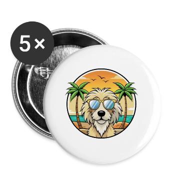 Katalanische Schäferhundrasse Cartoon Sonnenbrille Strand - Buttons groß 56 mm (5er Pack) - Weiß - Vorne