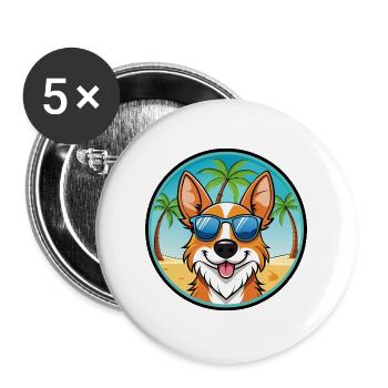 Bretagne Hunderasse Cartoon Sonnenbrille Strand - Buttons groß 56 mm (5er Pack) - Weiß - Vorne