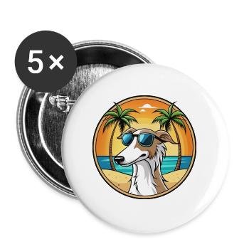 Barsoi Hund Rasse Cartoon Sonnenbrille Strand - Buttons groß 56 mm (5er Pack) - Weiß - Vorne