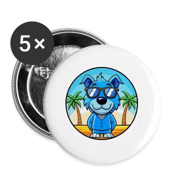 Blauer Paul Terrier Hund Rasse Cartoon Sonnenbrille Strand - Buttons groß 56 mm (5er Pack) - Weiß - Vorne