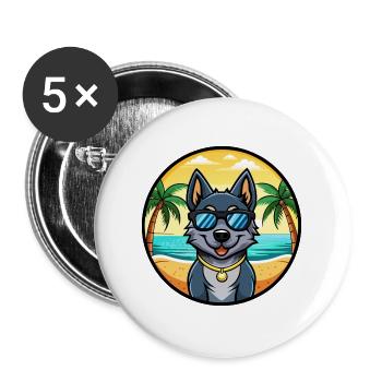 Black Norwegian Elkhound Dog Breed Cartoon Beach - Buttons large 2.2''/56 mm (5-pack) - white - Front