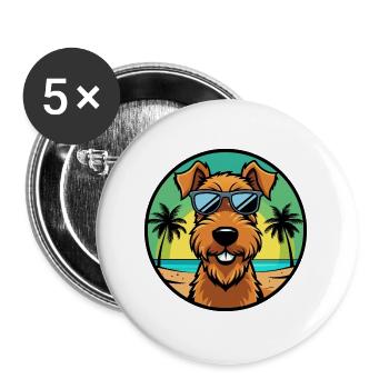 Airedale Terrier Hunderasse Cartoon Sonnenbrille Strand - Buttons groß 56 mm (5er Pack) - Weiß - Vorne