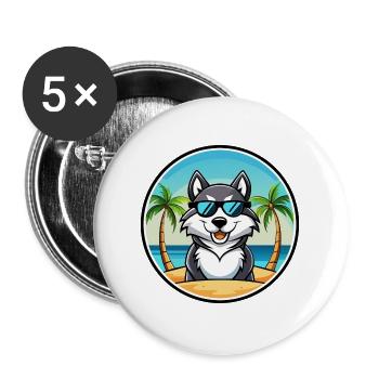 Alaskan Malamute Dog Breed Cartoon Sunglass Beach - Buttons large 2.2''/56 mm (5-pack) - white - Front