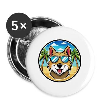 Aidi Hunderasse Cartoon Sonnenbrille Strand - Buttons groß 56 mm (5er Pack) - Weiß - Vorne