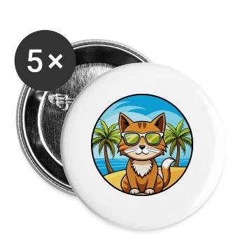 Havanna Braun Katze Rasse Cartoon Sonnenbrille Strand - Buttons groß 56 mm (5er Pack) - Weiß - Vorne