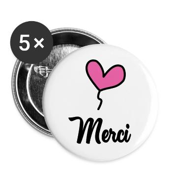 MERCI. MAÎTRESSE. MAÎTRE. MERCI MAÎTRESSE - Lot de 5 grands badges (56 mm) - blanc - Devant