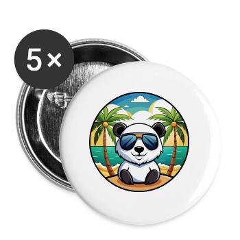 Panda Lustige Cartoon Sommer Strand Sonnenbrille Cool - Buttons groß 56 mm (5er Pack) - Weiß - Vorne