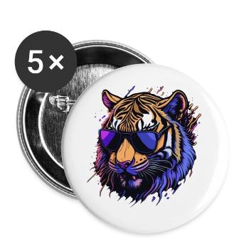 Cooler Retro-Tigerkopf - Buttons groß 56 mm (5er Pack) - Weiß - Vorne