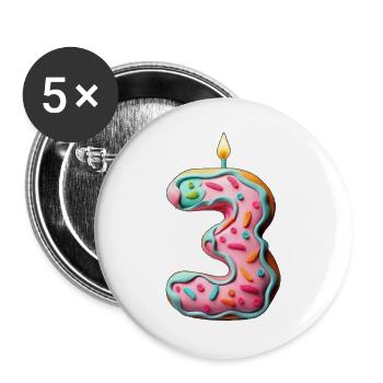 NUMMER 3 KUCHEN SWEET 3. GEBURTSTAG - Buttons groß 56 mm (5er Pack) - Weiß - Vorne