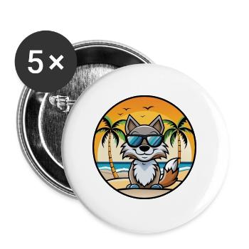 Wolf Lustige Cartoon Sommer Strand Sonnenbrille Aufkleber - Buttons groß 56 mm (5er Pack) - Weiß - Vorne
