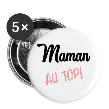 FÊTE DES MÈRES. BONNE FÊTE MAMAN. MAMAN - Lot de 5 grands badges (56 mm) - blanc - Devant