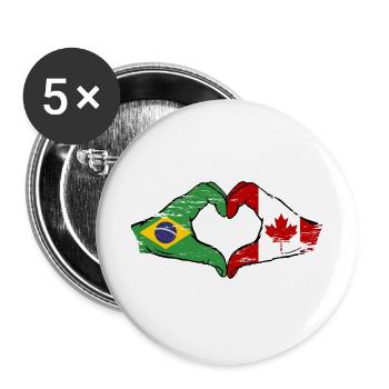Brazil Canada Flag Hands Heart Shape Used - Buttons large 2.2''/56 mm (5-pack) - white - Front