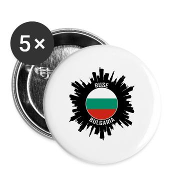 Ruse Skyline Bulgarien Flagge Reise Souvenir - Buttons groß 56 mm (5er Pack) - Weiß - Vorne