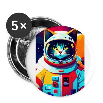 Astronauten-Katze - Buttons groß 56 mm (5er Pack) - Weiß - Vorne
