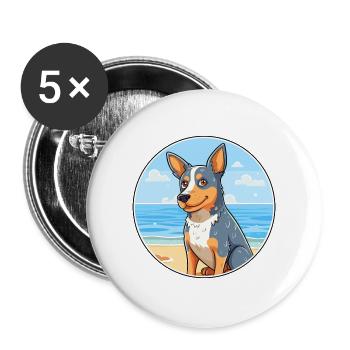 Blauer Heeler Hund Rasse Cartoon Kawaii Clipart Hund - Buttons groß 56 mm (5er Pack) - Weiß - Vorne
