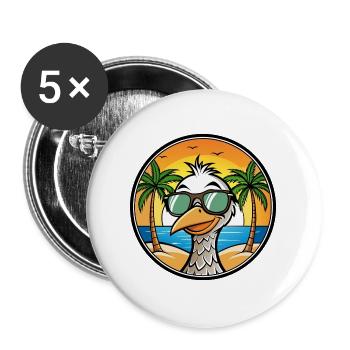 Straußen, Lustig, Cartoon, Sommer, Strand, Sonnenbrille, Cool - Buttons groß 56 mm (5er Pack) - Weiß - Vorne