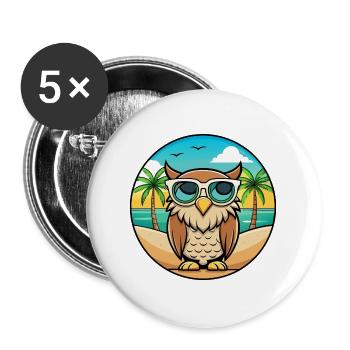 Eule Lustige Cartoon Sommer Strand Sonnenbrille Aufkleber - Buttons groß 56 mm (5er Pack) - Weiß - Vorne