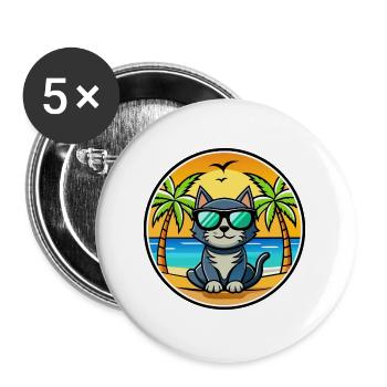Bombay Cat Breed Cartoon Sunglasses Beach - Buttons large 2.2''/56 mm (5-pack) - white - Front