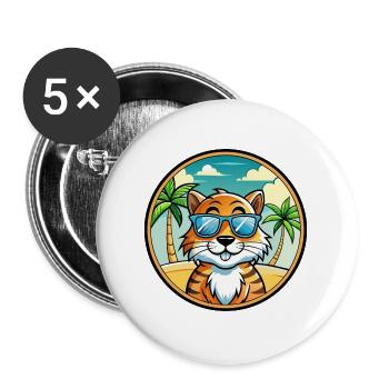 Tiger Cat Breed Cartoon Sunglasses Beach - Buttons large 2.2''/56 mm (5-pack) - white - Front