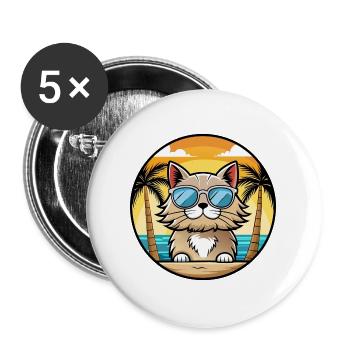 Selkirk Rex Cat Breed Cartoon Lunettes de soleil Beach - Lot de 5 grands badges (56 mm) - blanc - Devant