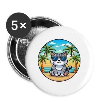Schottische Falte Katzenrasse Cartoon Sonnenbrille Strand - Buttons groß 56 mm (5er Pack) - Weiß - Vorne