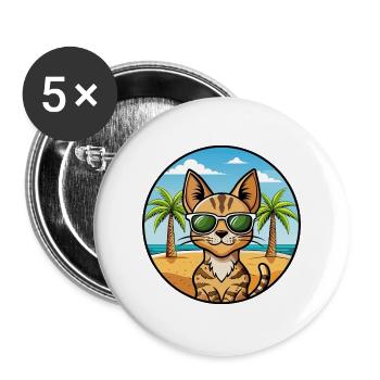 Savannah Katzenrasse Cartoon Sonnenbrille Strand - Buttons groß 56 mm (5er Pack) - Weiß - Vorne