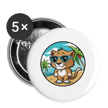 Baby Katze Rasse Cartoon Sonnenbrille Strand - Buttons groß 56 mm (5er Pack) - Weiß - Vorne