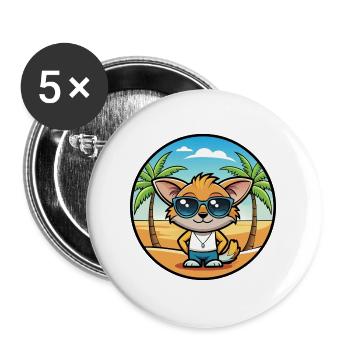Pixie Bob Cat Breed Cartoon Sunglasses Beach - Buttons large 2.2''/56 mm (5-pack) - white - Front