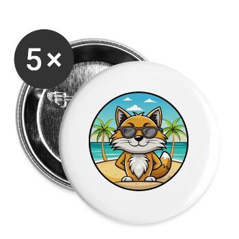 Manx Katzenrasse Cartoon Sonnenbrille Strand - Buttons groß 56 mm (5er Pack) - Weiß - Vorne
