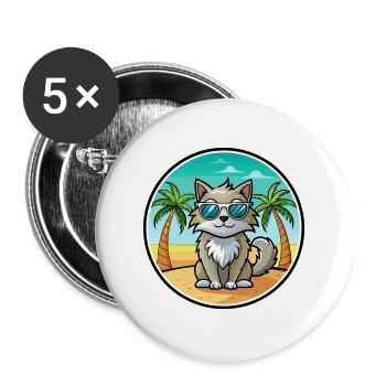 Laperm Cat Breed Cartoon Lunettes de soleil Beach - Lot de 5 grands badges (56 mm) - blanc - Devant