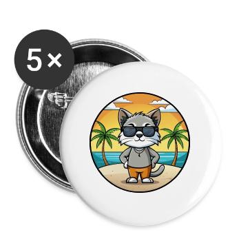 Javanische Katzenrasse Cartoon Sonnenbrille Strand - Buttons groß 56 mm (5er Pack) - Weiß - Vorne
