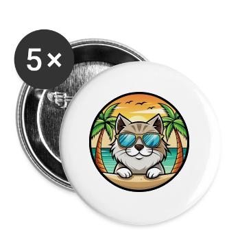 Himalaya-Katzenrasse Cartoon-Sonnenbrille Strand - Buttons groß 56 mm (5er Pack) - Weiß - Vorne
