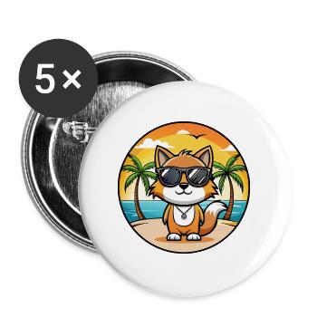Foldex Katzenrasse Cartoon Sonnenbrille Strand - Buttons groß 56 mm (5er Pack) - Weiß - Vorne