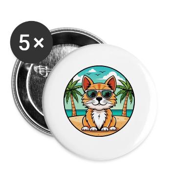 Lunettes de soleil de dessin animé de race de chat à poil long allemand plage - Lot de 5 grands badges (56 mm) - blanc - Devant