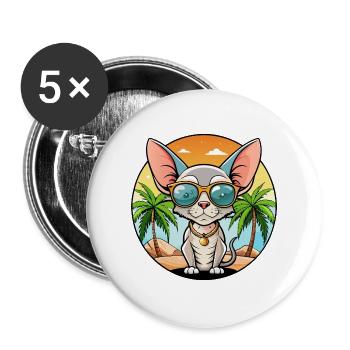 Devon Rex Katzenrasse Cartoon Sonnenbrille Strand - Buttons groß 56 mm (5er Pack) - Weiß - Vorne