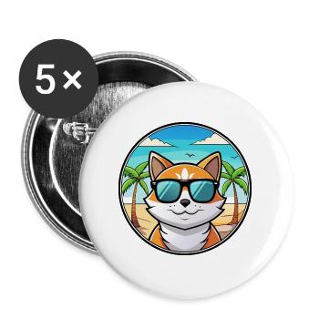 Lunettes de soleil de dessin animé de race de chat calicot dilué plage - Lot de 5 grands badges (56 mm) - blanc - Devant