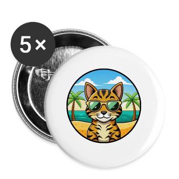 Bengalische Katzenrasse Cartoon Sonnenbrille Strand - Buttons groß 56 mm (5er Pack) - Weiß - Vorne