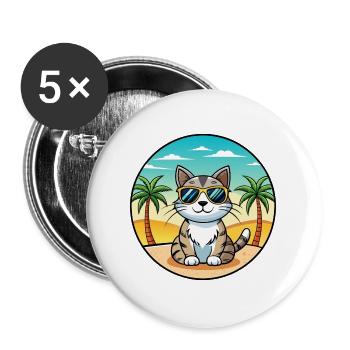 American Wirehair Cat Breed Cartoon Sunglass Beach - Buttons large 2.2''/56 mm (5-pack) - white - Front