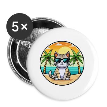 Amerikanische Kurzhaarkatze Rasse Cartoon Sonnenbrille - Buttons groß 56 mm (5er Pack) - Weiß - Vorne