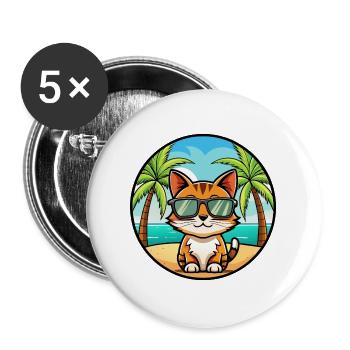 Somali Kurzhaar Katze Rasse Cartoon Sonnenbrille Strand - Buttons groß 56 mm (5er Pack) - Weiß - Vorne